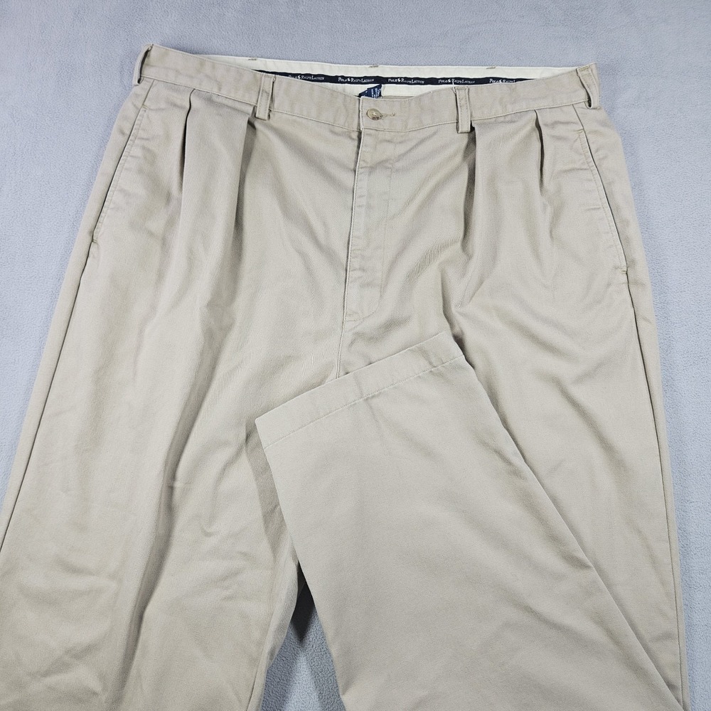 VTG Polo Ralph Lauren Andrew Pants Mens 42x30 Fits (40x30) Beige Chino Pleated